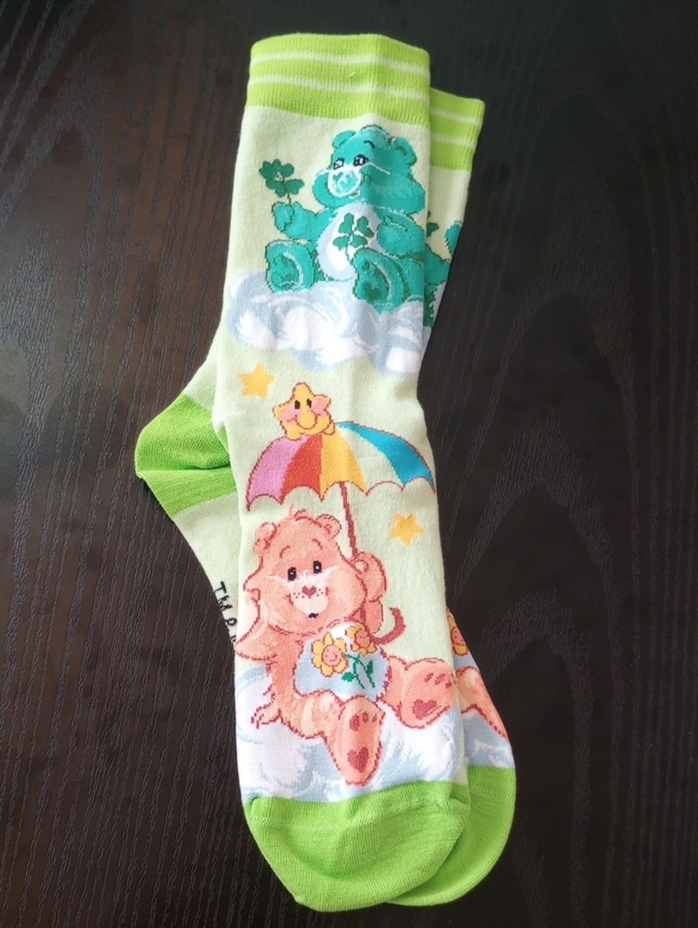 Care Bears Novelty Green Crew Mid-calf Socks with Green And Brown Bears